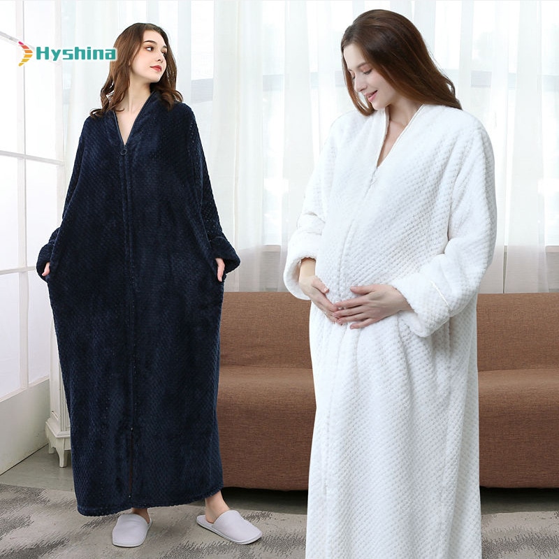Autumn and Winter Zipper Long Pineapple Bathrobe Fattening Nightgown for Men and Women Coral Flannel Pajamas